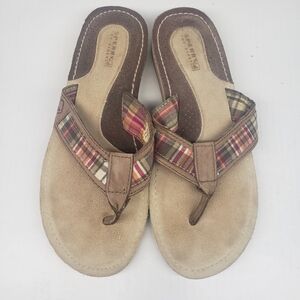 Sperry Top Sider Womens Leather Thong Flip Flops Multicolor Plaid Sz 7M 9777212